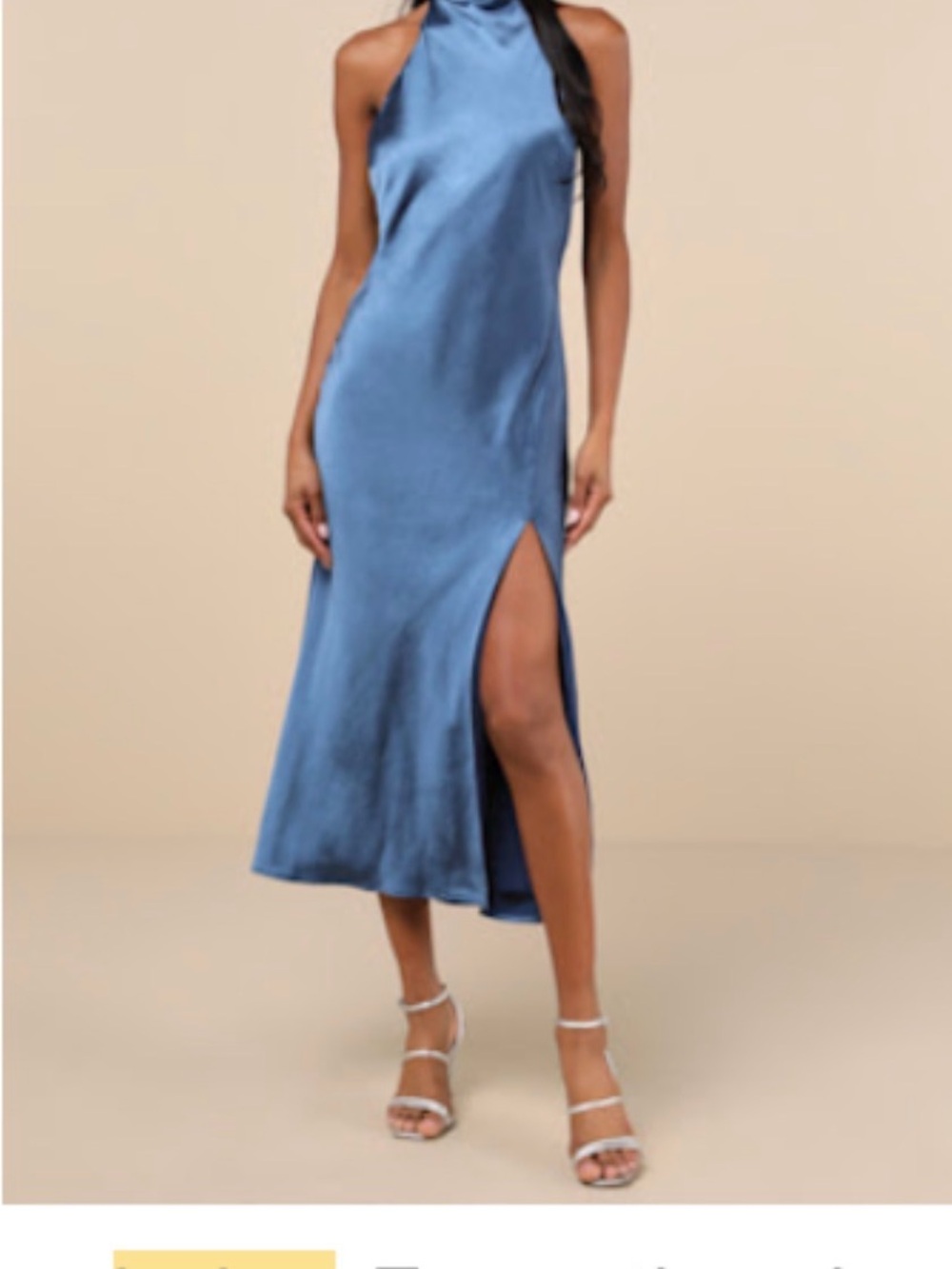 Lulu's Exceptional Status Blue Halter Satin Midi Dress